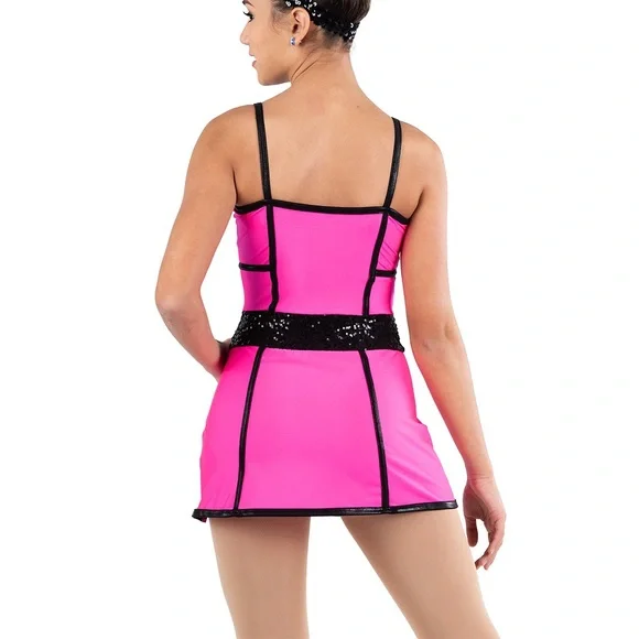 A Wish Come True tap jazz dance costume, Do It Like That, pink black tunic - Picture 3 of 7